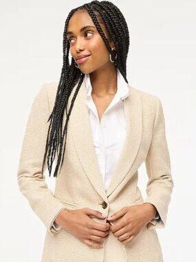 NWT J. Crew Houndstooth Ivory British Khaki Linen/Cotton Blend Blazer sz 00P